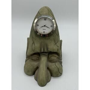 Vintage Ugly Mystical Face Quartz Clock Japan Green Elf Needs Battery Untested